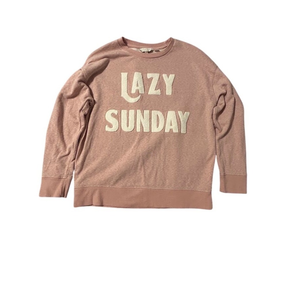 SHIRALEAH Pink Lazy Sunday Chenille Letter Graphic Sweatshirt‎ Women's Medium